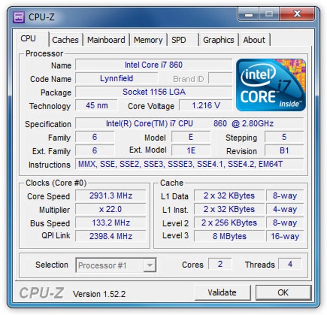 Các thông số về phần mềm CPU Z