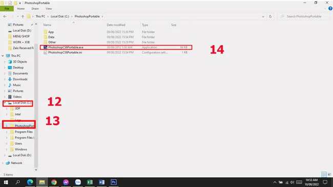 Vào lại Local Disk (C), click vào PhotoshopPortable, rồi click vào PhotoshopCS6Portable.exe