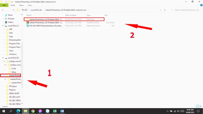Vào this PC đến thư mục đã lưu trữ tệp vừa tải xuống, thực hiện giải nén phần mềm Adobe Photoshop CS6 Portable