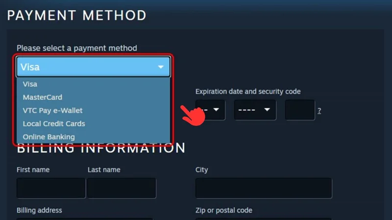 Bước 4: Đăng nhập vào Steam chọn phương thức thanh toán