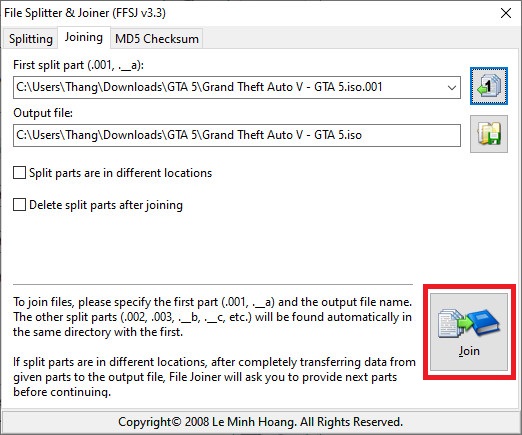 Hướng dẫn nối các file lại thành 1 file .iso bước 5