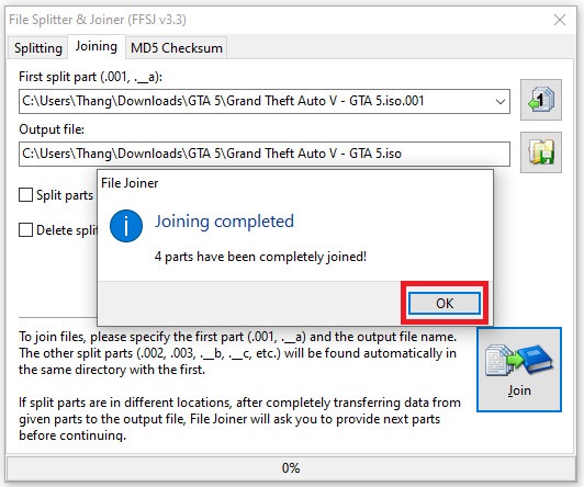 Hướng dẫn nối các file lại thành 1 file .iso bước 6