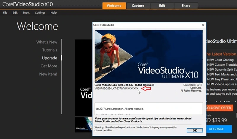Giao diện Corel VideoStudio Ultimate X10 đã được Active