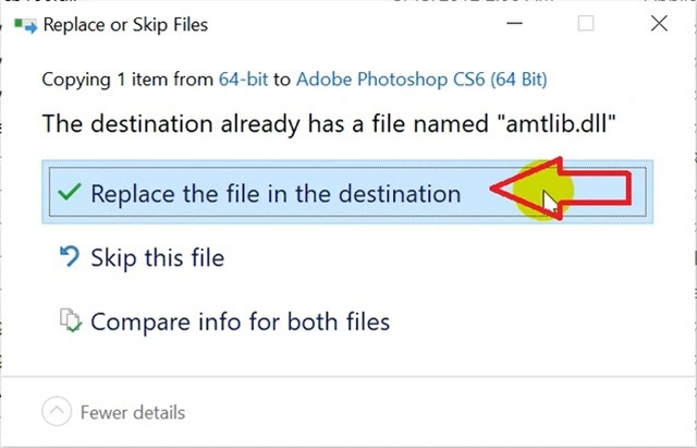 Replace the file in the destination để thay thế File cũ