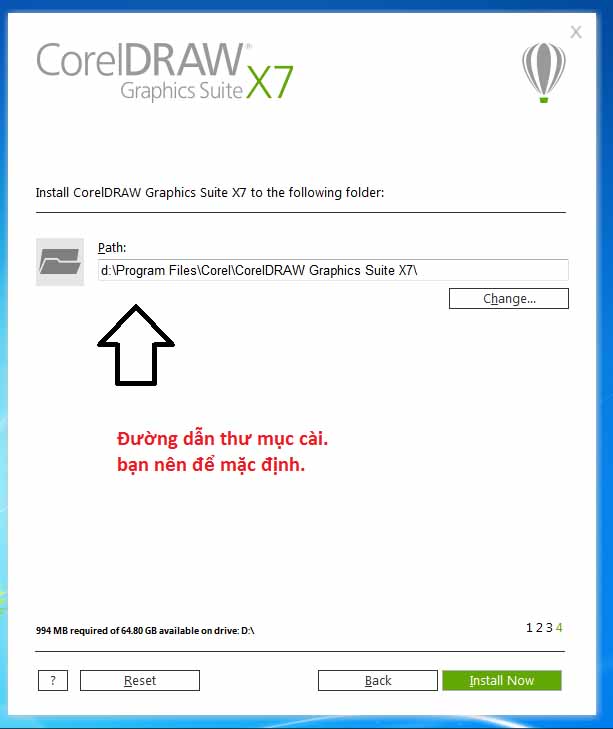Chọn đường dẫn cài đặt CorelDRAW x7