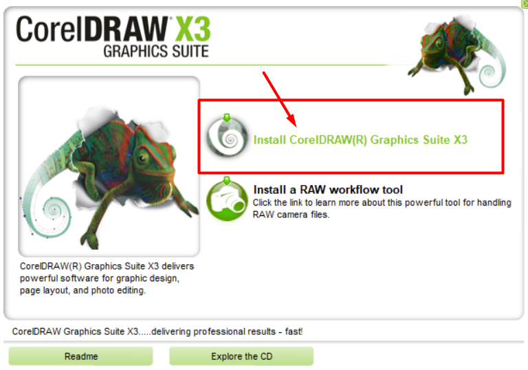 Chọn Install Corel X3