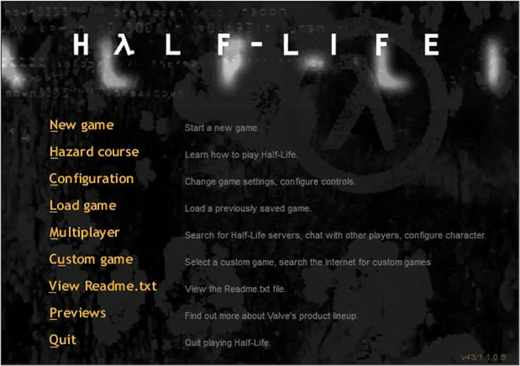 Giao diện của game Half Life