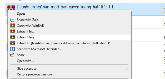 Giải nén file vừa tải về máy