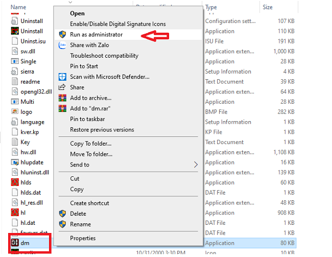 Khởi động file "dm" để kích hoạt