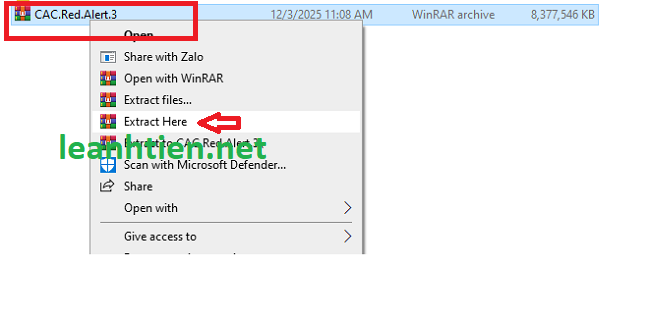 Giải nén file vừa tải về máy