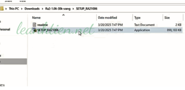 Mở file setup để thiết lập cài đặt