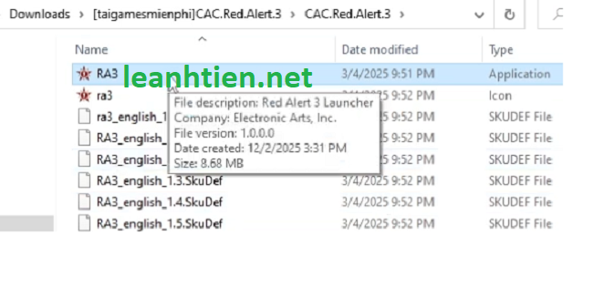 chạy file RA3 để bắt đầu trò chơi